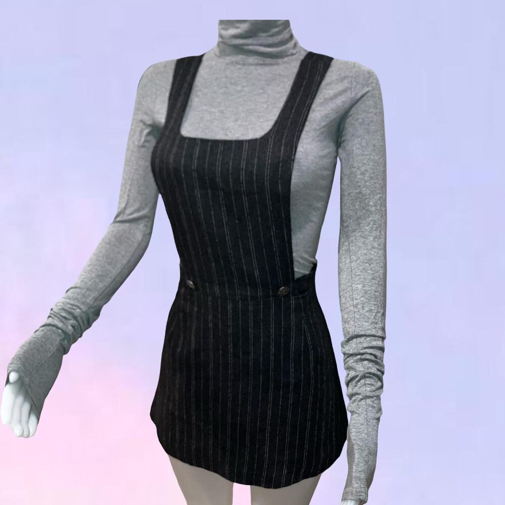 Vintage 90s y2k navy pinstripe pinafore dress